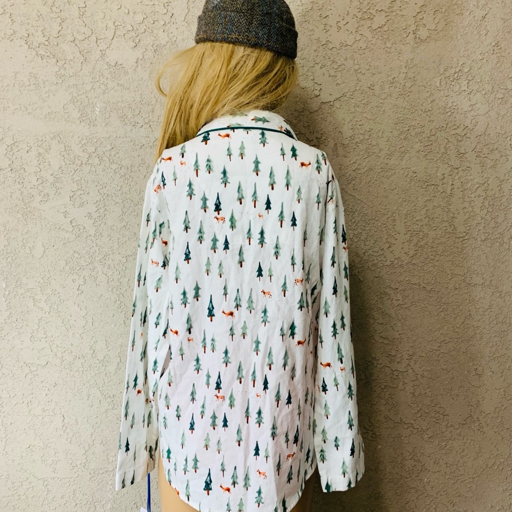 NWT Sleep Sense Christmas Trees Print Portuguese Flannel Sleep Top Size S - Picture 4 of 13
